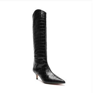 SCHUTZ MARYANA LO CROCODILE-EMBOSSED LEATHER KNEE HIGH BOOT